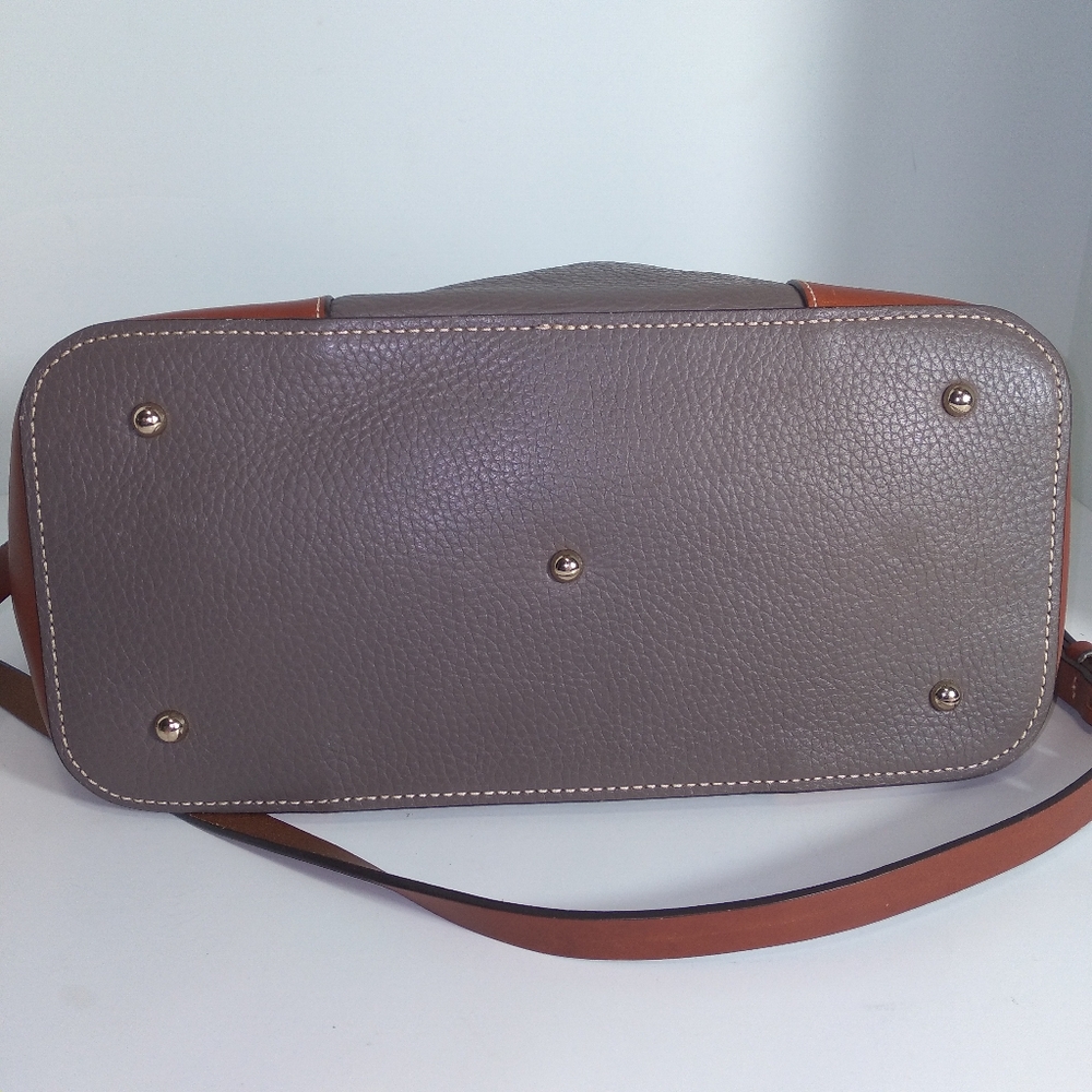 Authentic Dooney & Bourke Brenna Pebble Grain Grey & Brown Leather  Satchel - Picture 11 of 16